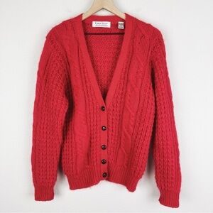 Vintage Oversize Cable Knit V-Neck Cardigan Sweater Mohair Wool